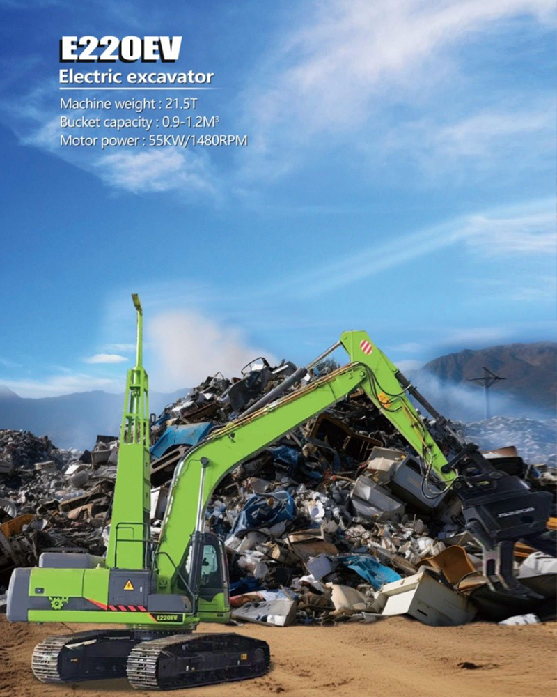 Excavator electric E220EV – alimentare prin cablu electric la retea, nou